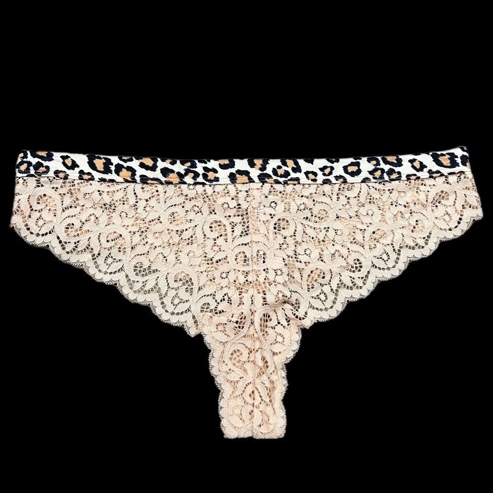 Victorias Secret Body Supersoft Floral Lace & animal print waist Thong Panty Xl